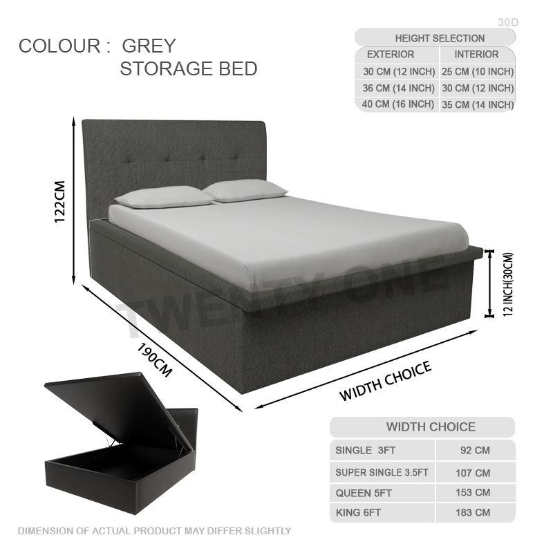 12 INCH 30D （GREY_ STORAGE BED